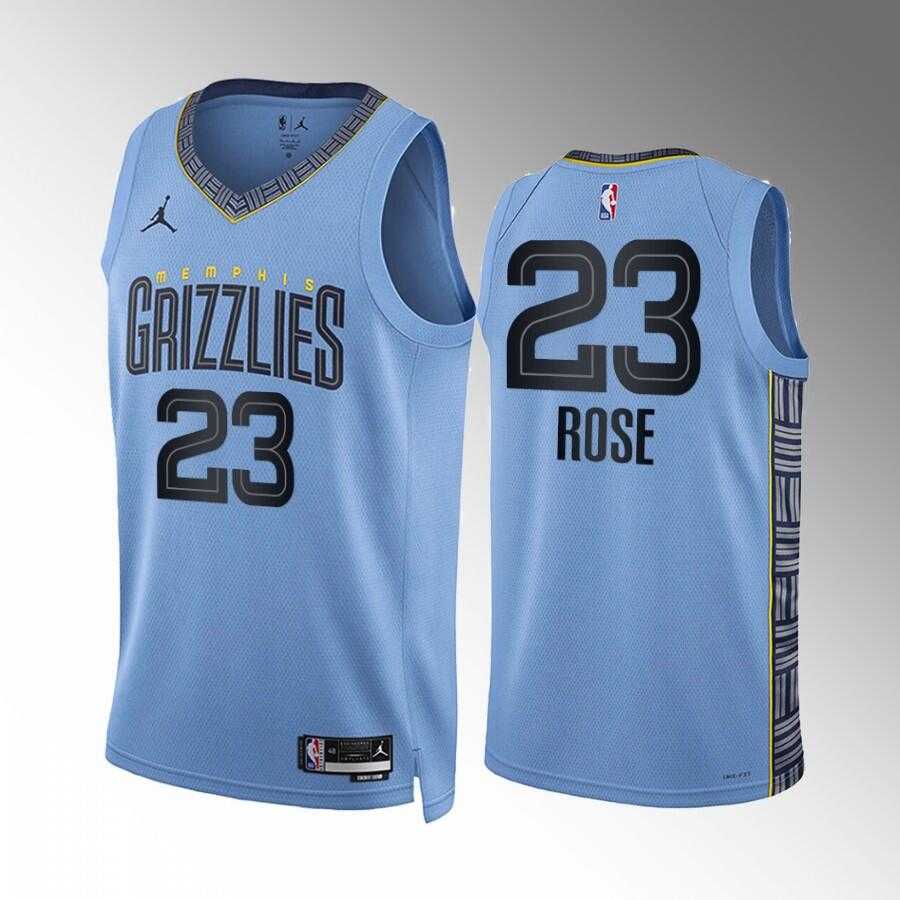 Men%27s Memphis Grizzlies #23 Derrick Rose Blue Statement Edition Stitched Basketball Jersey Dzhi